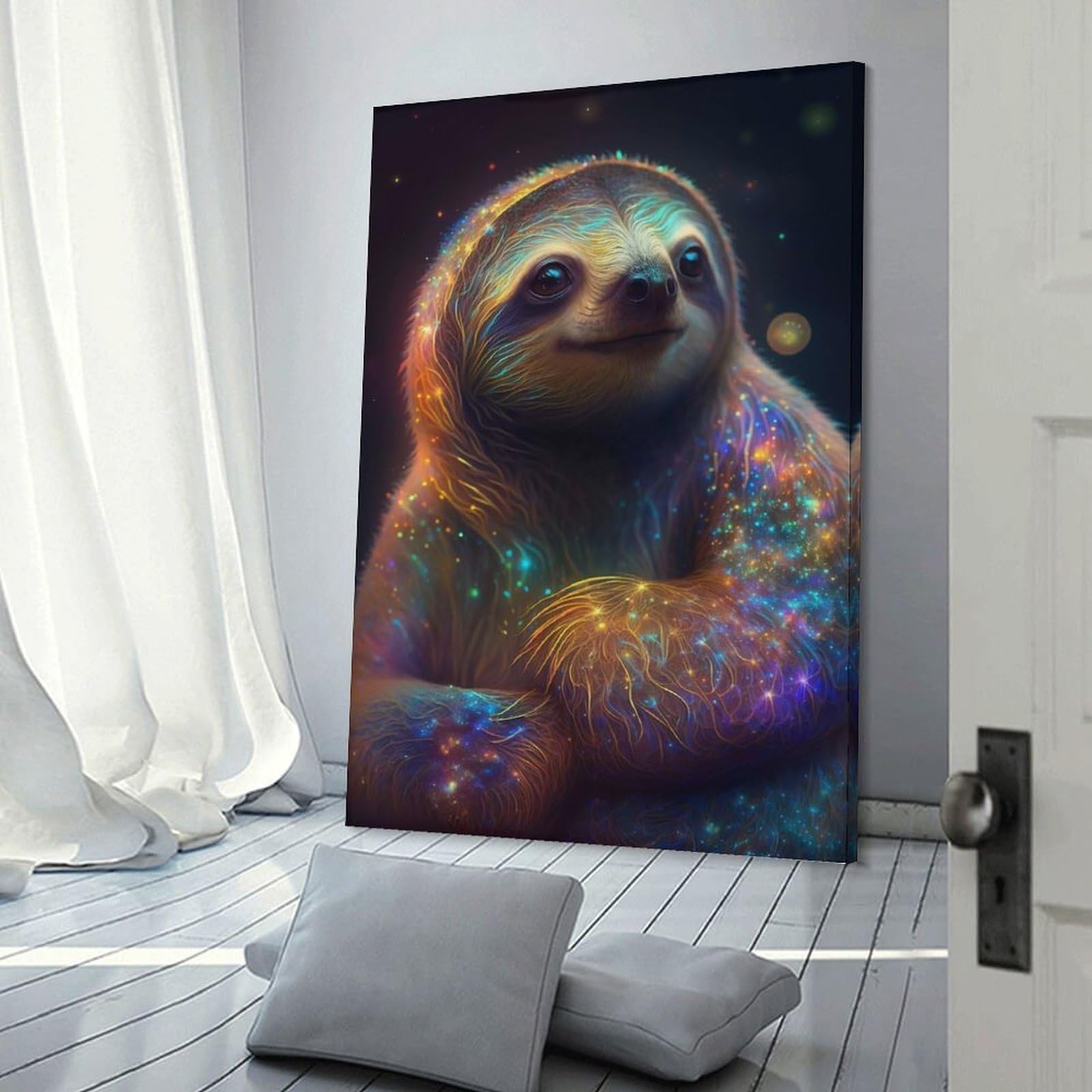 Junmoney Canvas Wall Picture Galaxy Baby Sloth Animal, 24x36inch(60x90cm), for Office, Study Or Home Workspace, Canvas Wall Decor for Creative Rooms