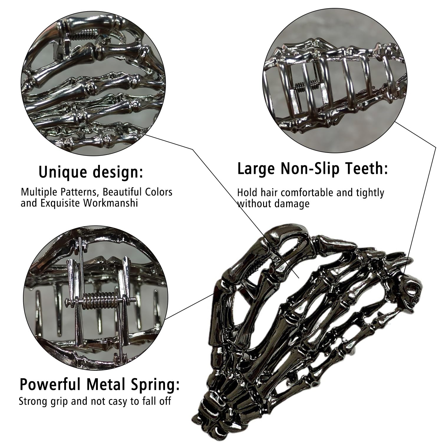 Amazon.com : Halloween Hair Claw Clip -Dark Gray Skull Bones 