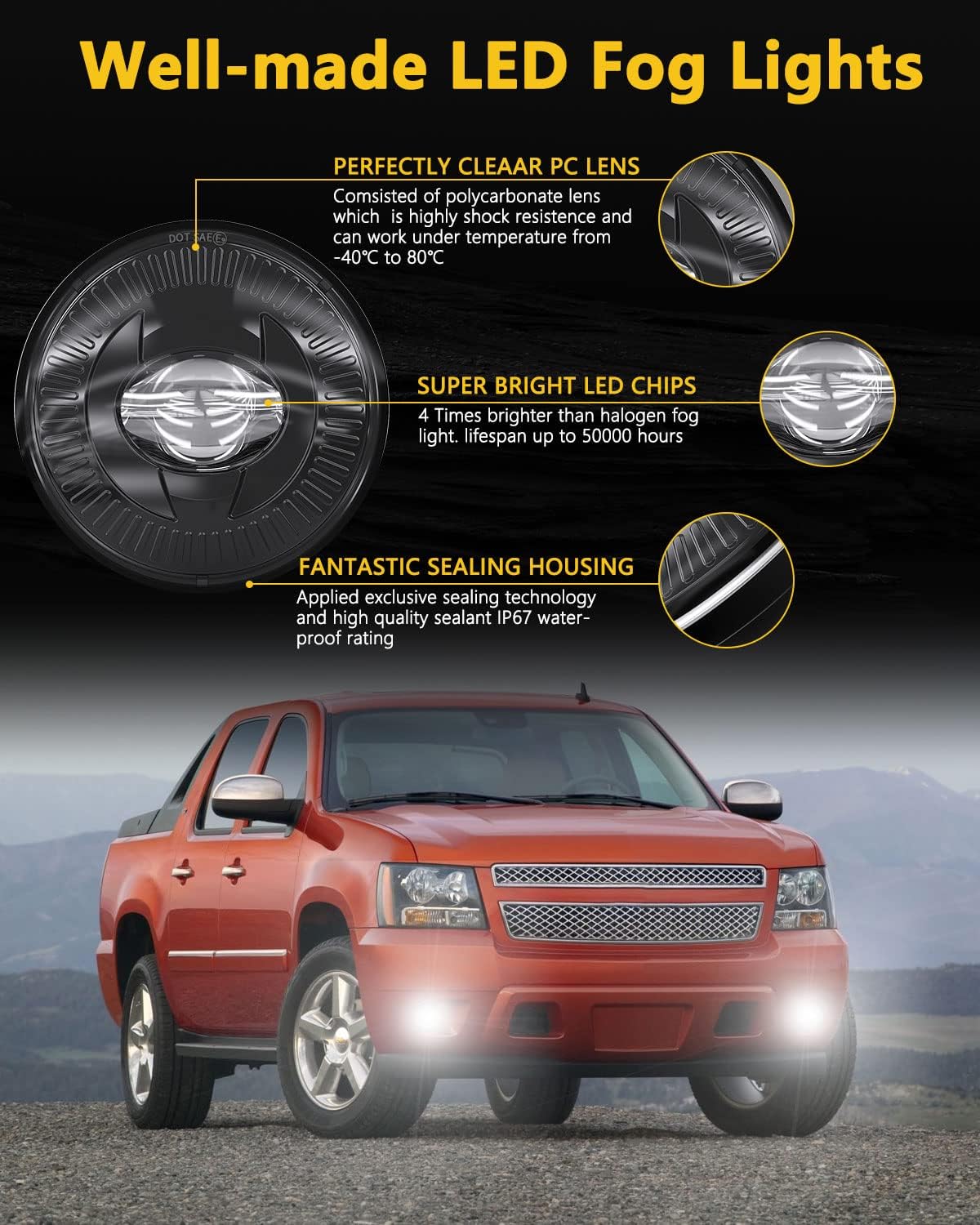 BICYACO Led Fog Lights 5202 Compatible with 07-14 Suburban/Tahoe/07-13 Avalanche/10-13 Camaro/15-16 Colorado/15 Silverado/GMC Acadia/Yukon/XL/Ford Mustang/08-09 Pontiac G8-1 Pair Black