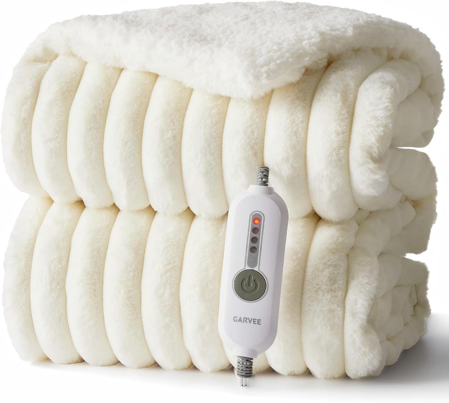 GarveeHome Electric Blanket Heated Throw, Heated Blanket Cozy Faux Rabbit Fur with 4 Heating Levels & 4 Hours Auto Off, Over-Heat Protection, Machine Washable, ETL Certification, Beige White 50"x60" Beige Throw 50"×60"