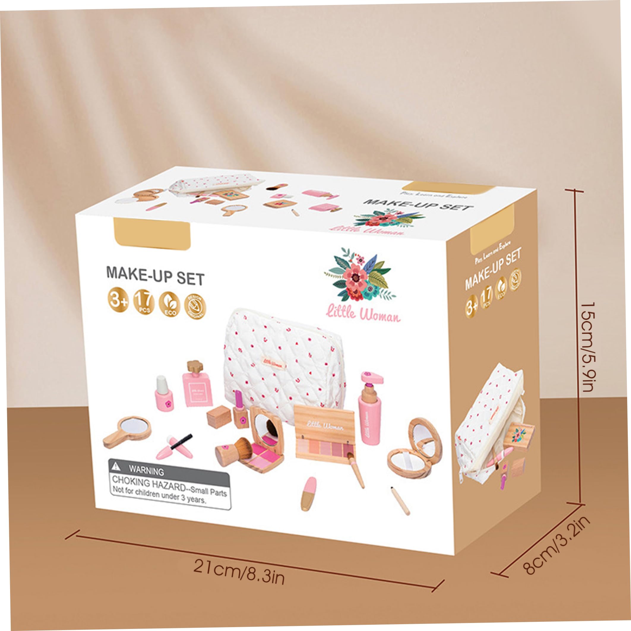 Set de Maquillaje de Madera para niños, Maquillaje de imitación con Bolsa de cosméticos