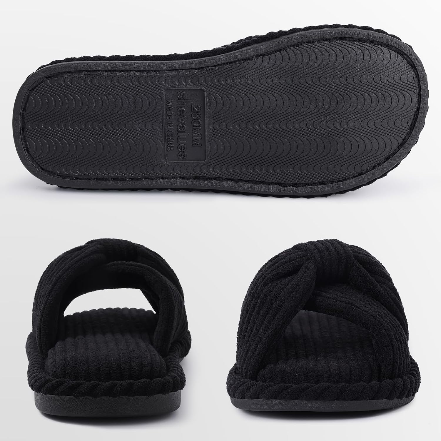 Evshine Summer House Slippers for Women Corduroy Open Toe Indoor Slippers image 5