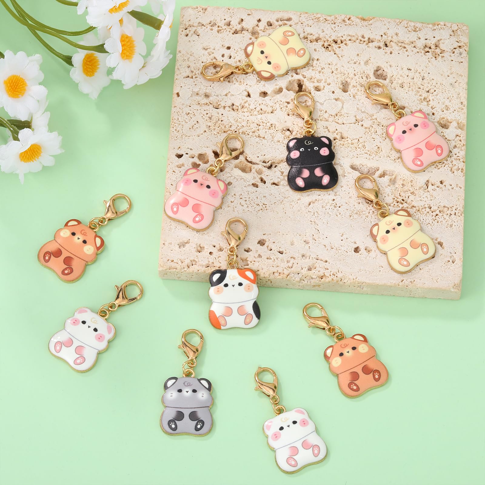 COGCHARGER 14Pcs Cat Stitch Markers Alloy Enamel Removable Crochet Knitting Markers with Lobster Clasp Charms for Sewing Knitting Weaving Accessories DIY Craft - Image 3