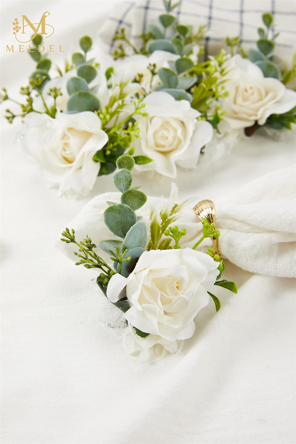 Meldel White Ivory Rose Wrist Corsage, Set of 6, Wedding Bridal Flower Corsage Hand Decor for Prom Party Homecoming, Wristband Flowers Bride, Bridesmaid, Girl - Image 7