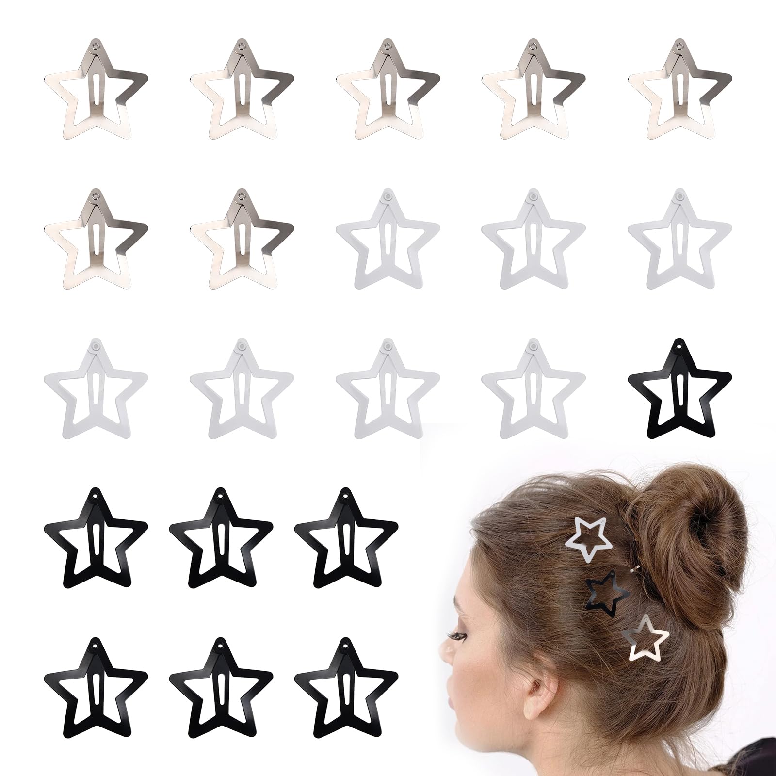 Kioiner 24 Pcs 3cm Star Hair Clips, Metal Non-Slip Snap Hair