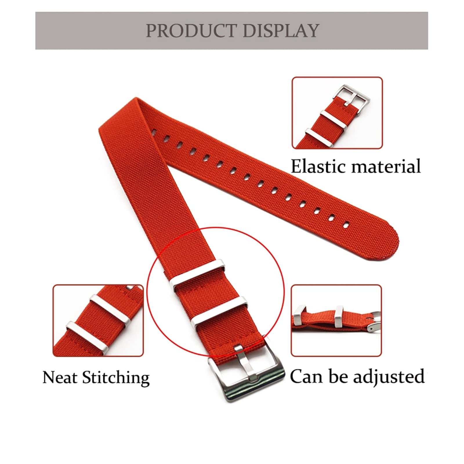 Bracelet de Montre en Cuir, Bracelet de Montre Rechange en Nylon élastique Parachute Militaire français 20 mm/22 mm, Accessoire hypoallergénique