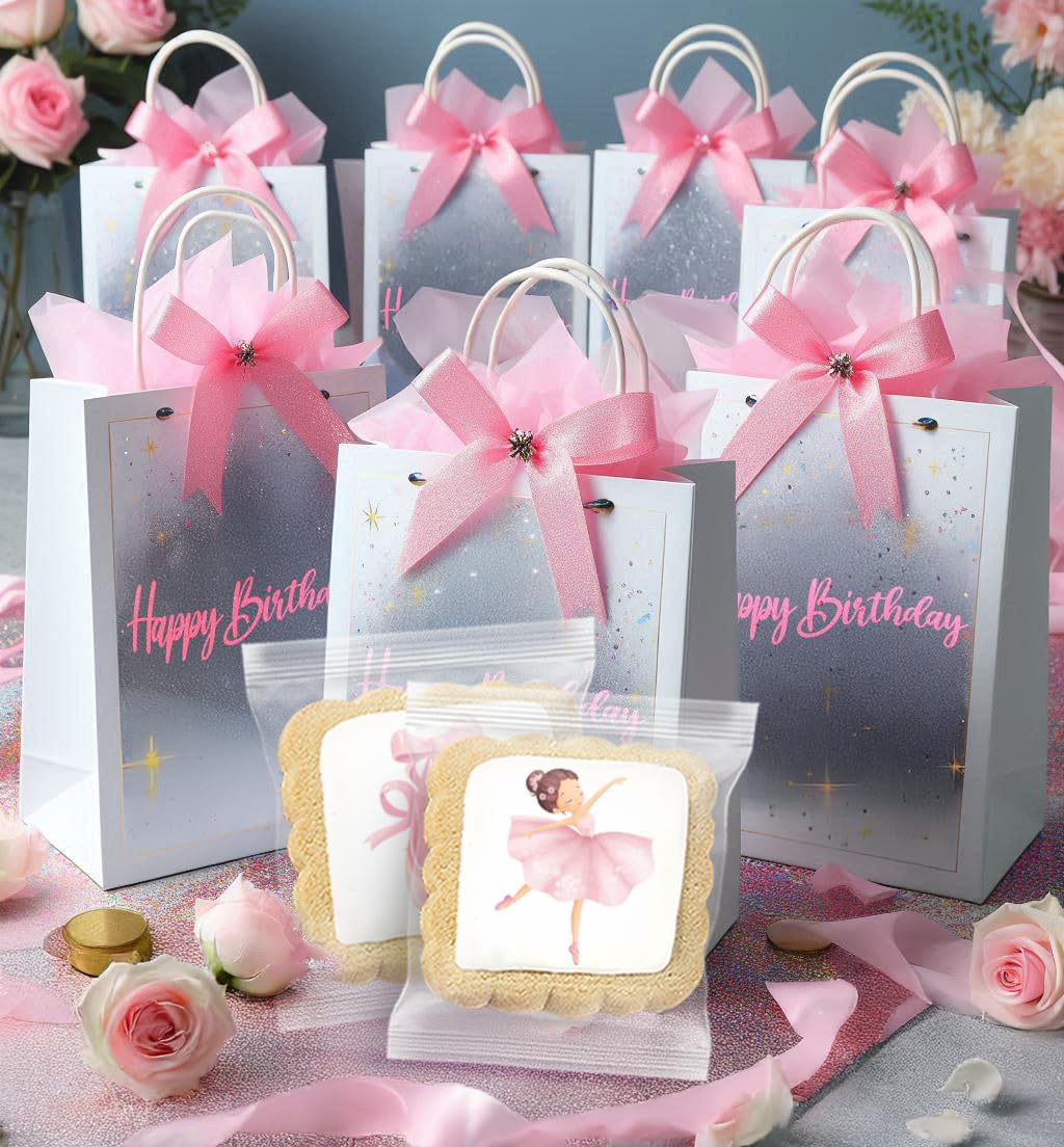 Ballerina Dancer Ballet Individually Wrapped Printed Cookies 24 Pack Bulk Pink Bow