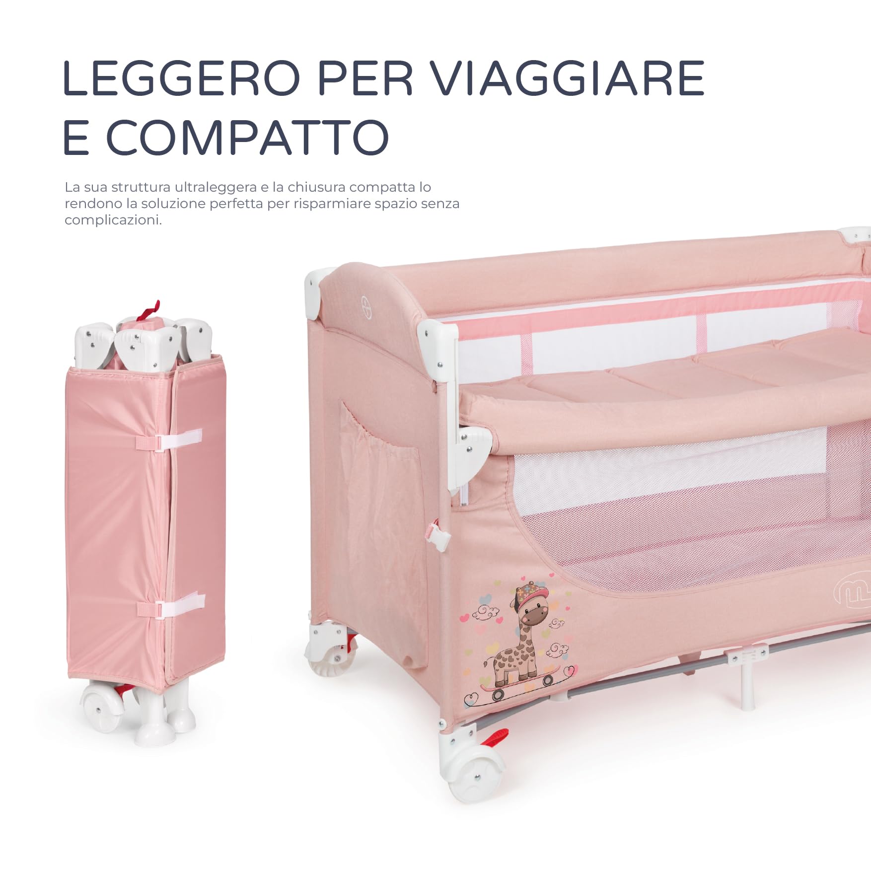 ms Baby World - Ennis - Lettino da viaggio, box e lettino classico 3 in 1 - Pieghevole a 2 altezze con buona circolazione dell'aria - Ingresso laterale e ruote con freno - Borsa da viaggio inclusa