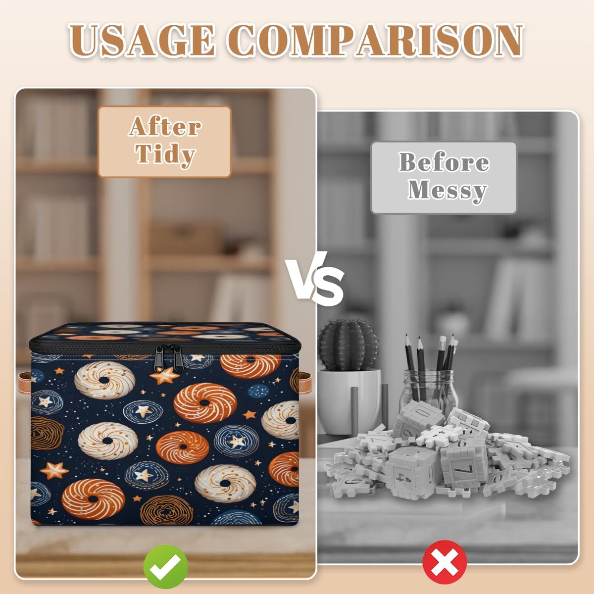 Storage Bin Set of 2 Doughnut Star Storage Basket with Zipper Lid & Handle Foldable Closet Shelf 2 Pack Cloth Organizer Basket Cube Bins Clothes Organizer for Bedroom, Nursery