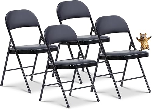 Miniatura 11 de Oline Sillas Plegables de Vinilo, Sillas con Cojines Acolchados de Vinilo con Marco de Metal Duradero, Sillas de Invitados Apilables y Plegables