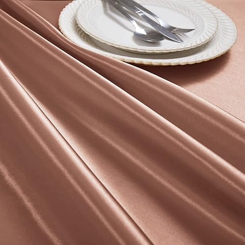 Miniatura 5 de Paquete de 4 manteles de satén color oro rosa, mantel rectangular de 58 x 102 pulgadas, mantel de satén para mesa de comedor, mantel de tela suave
