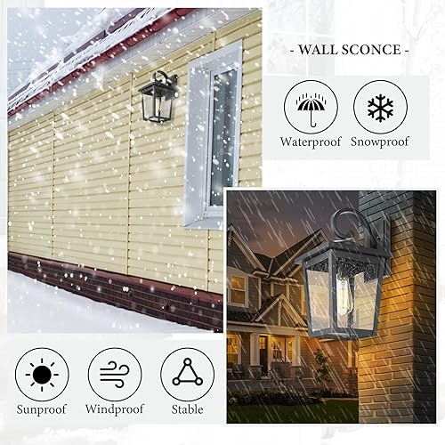 Miniatura 3 de Luminzone Lámparas de pared para exteriores, faroles de pared exteriores impermeables con vidrio sembrado, apliques de pared exterior, luces de