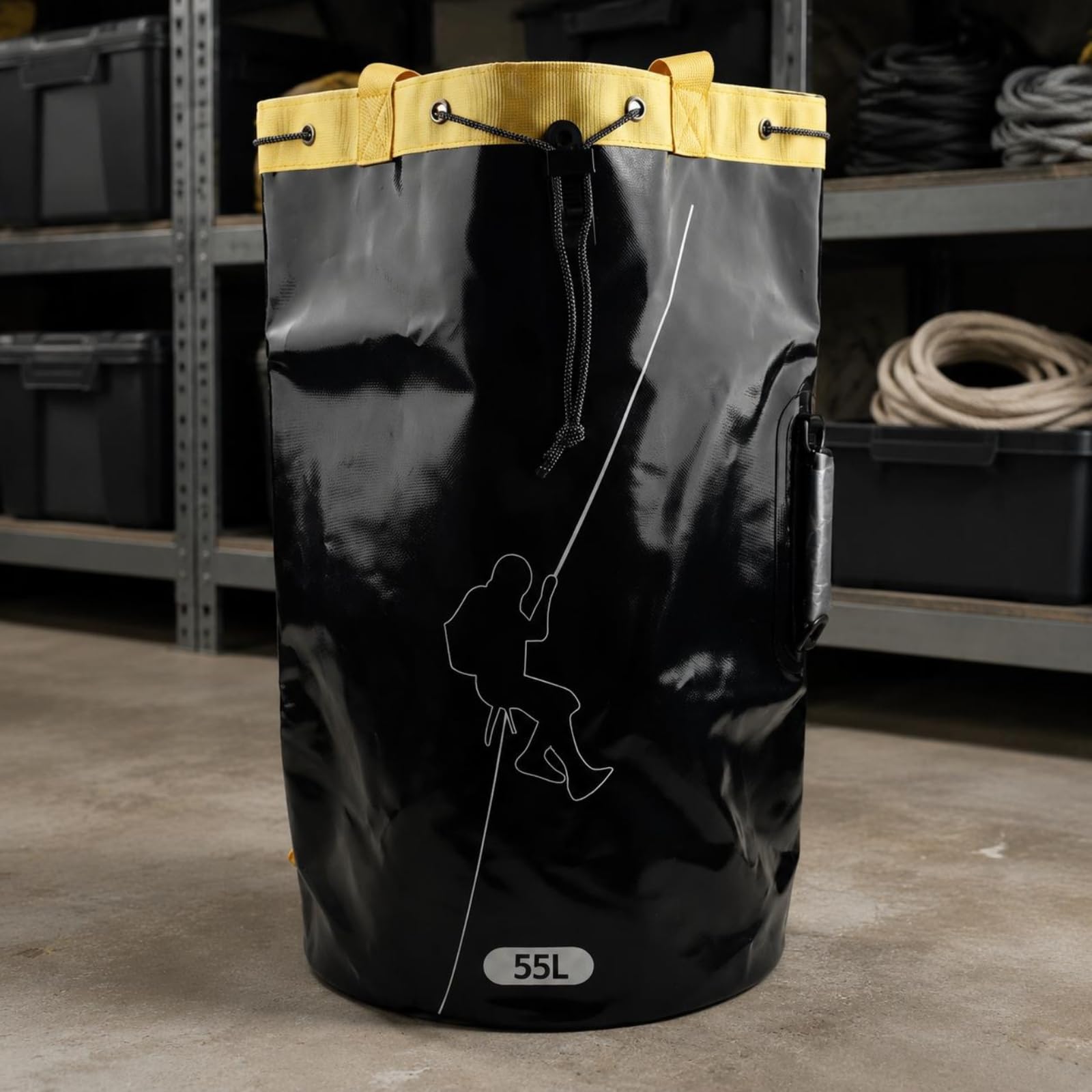 Outdoor Klettertasche Seilbeutel Aufbewahrungsbeutel Kletterrucksack aus Stabiler PVC Netzstruktur mit Kordelzugöffnung Und Bequemen Griffen für, Schwarz, Schwarz, 55L