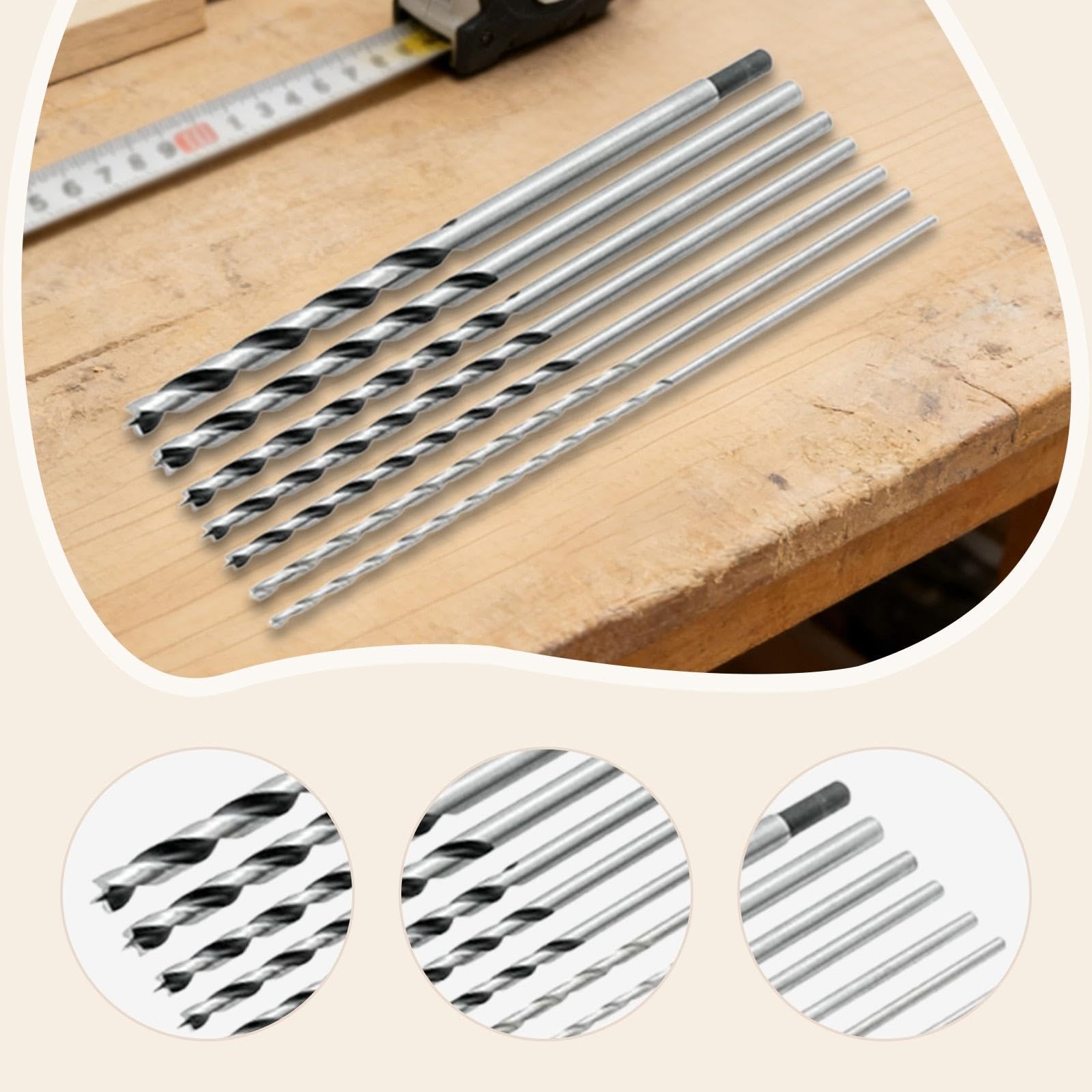 Ensemble de 7 Forets à Bois, Outil de Travail Du Bois Professionnel et Portable de Différentes Tailles, Assortiment de Forets pour Projets de Bricolag