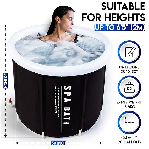 Miniatura 4 de Bañera de hielo portátil ideal para baño frío en casa o bañera al aire libre  Tamaño más grande 29.5d para adultos, atletas  Bañera de spa, bañera