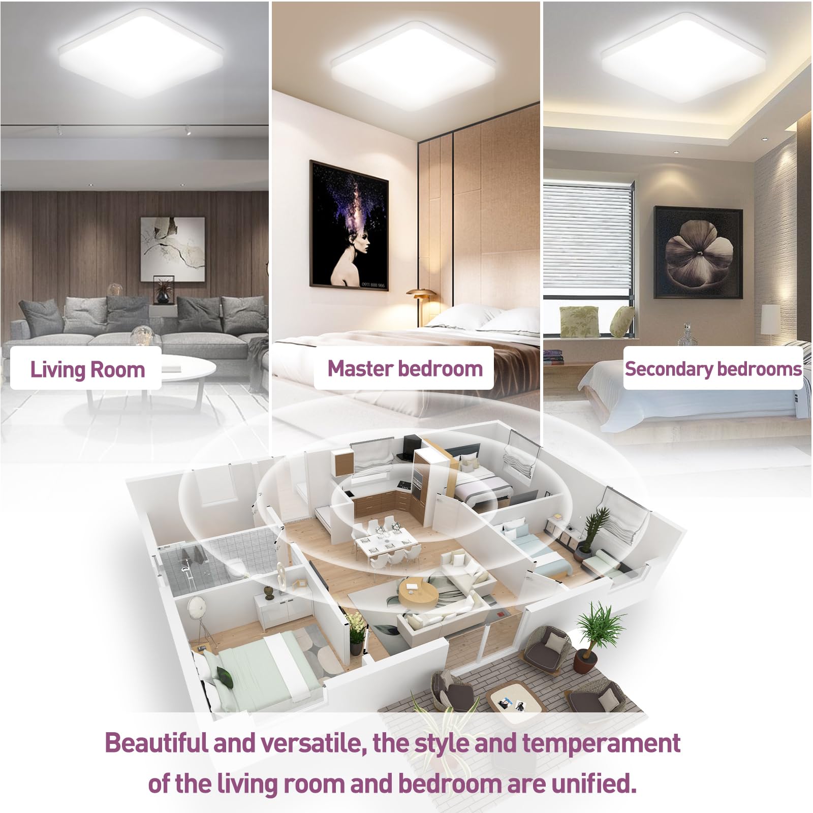 Plafonnier LED 36W Lot de 2 Luminaire Plafonnier Étanche IP44 Blanc 6500K 3240LM Carré Lumières de Salle de Bain Lampe de Plafond pour Salle de Bain, Balcon, Couloir, Cuisine, Garage