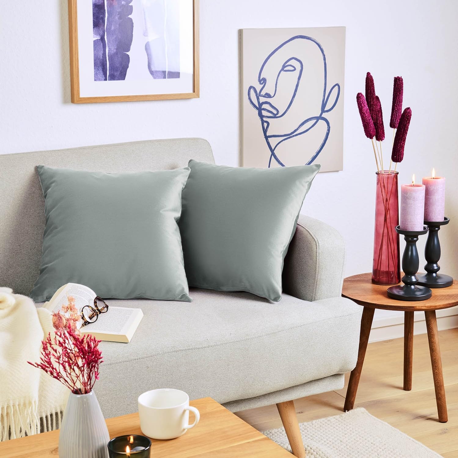 Blumtal Set di 2 Federe Cuscini Divano 60x60 cm in Velluto, con Chiusura Lampo Invisibile, Eleganti Copricuscini Divano in Morbido Velluto,Taglia 60 x 60, Grigio