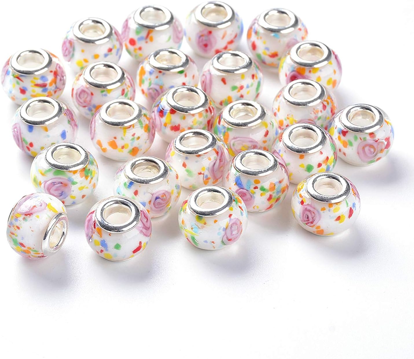 Craftdady Large Hole Glass European Spacer Beads Rondelle Slide Charms with Brass Cores Random Mixed Color for Jewelry Making