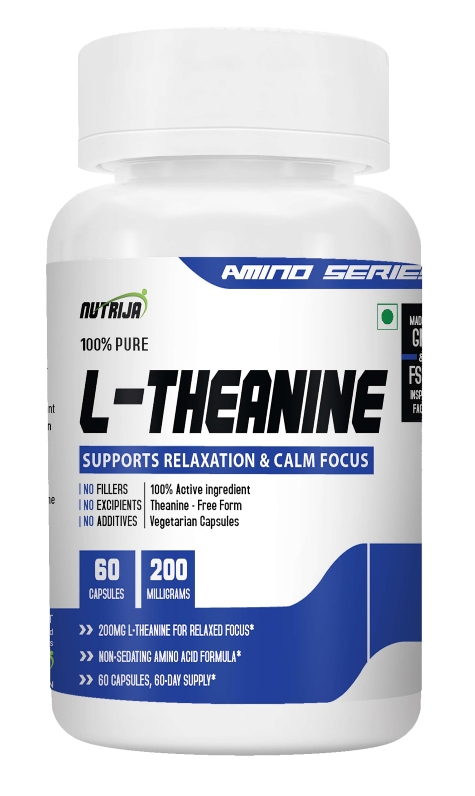 L-Theanine 200MG 60 Capsules | Promotes natural Relaxation, Restoration and Relief of Stress | Reduces anxiety & Support Brain Health (60 Capsules), 80 grams