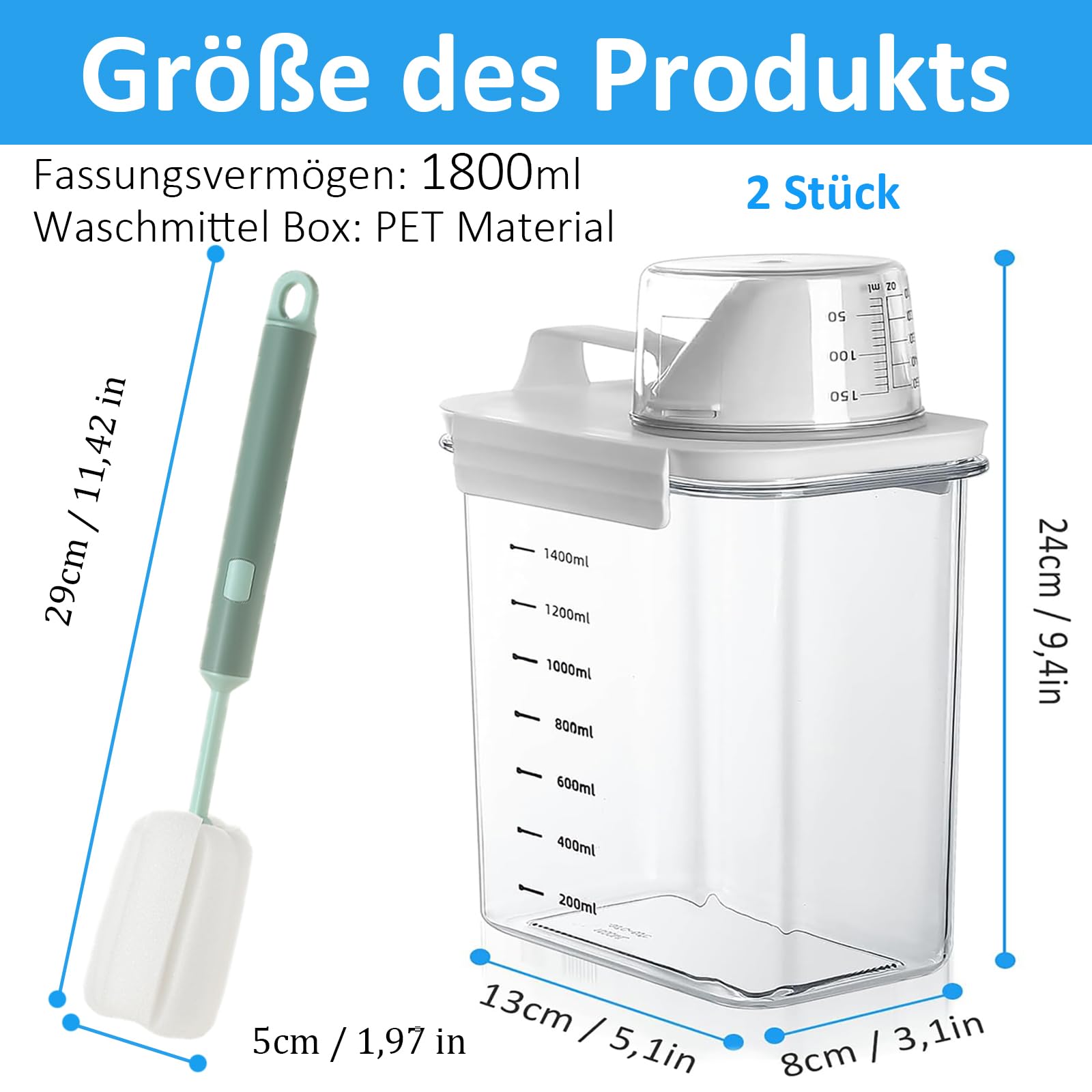 Contenitore per Detersivo, 2 pezzi 1800ml Dispenser Ermetico per Detersivi con Misurino, Scatola per Detersivi Multifunzionale,Scatola per Conservazione del Detersivo in Polvere, Per Polvere da Bucato
