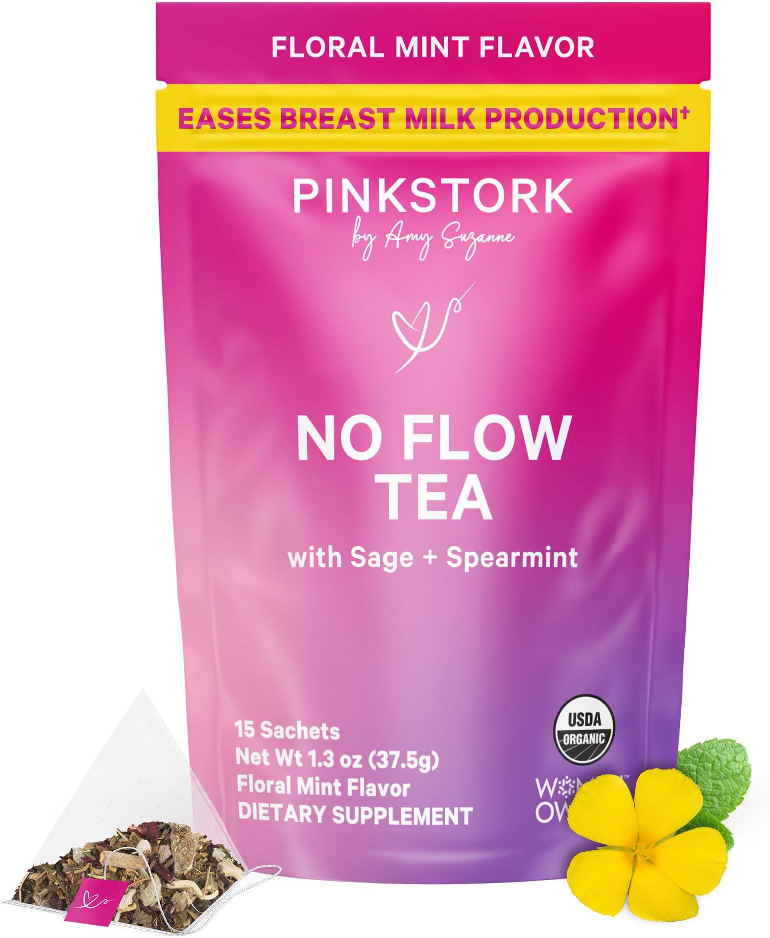 No Flow - Organic Sage Tea to Dry Up Breast Milk Supply and Decrease Milk Production, Stop Breastfeeding, Wean Lactation Naturally, Postpartum Essentials - Hot or Iced - 15 Sachets