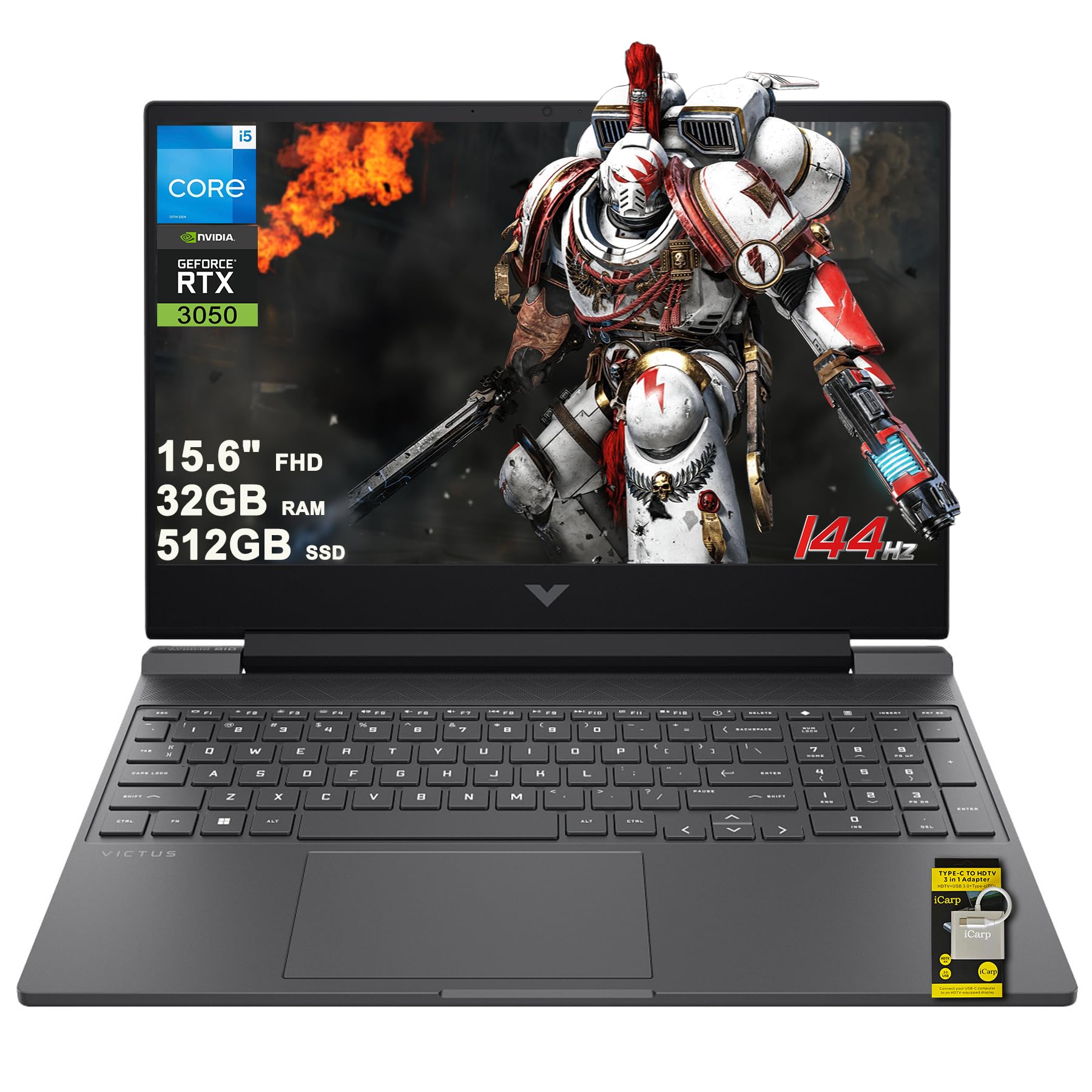 Victus 15 Gaming Laptop 15.6" FHD 144Hz Intel 8-core i5-13420H (>i7-12650H) 32GB RAM 512GB SSD GeForce RTX 3050 Backlit Type-c Ultra Wi-Fi6 DTS:X Win11 ICP Hub