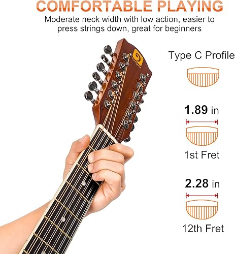 Miniatura 4 de Vangoa Guitarra acústica de 12 cuerdas, guitarra de tamaño completo de 42 pulgadas, 12 cuerdas, parte superior de abeto, cuerpo de sapele para