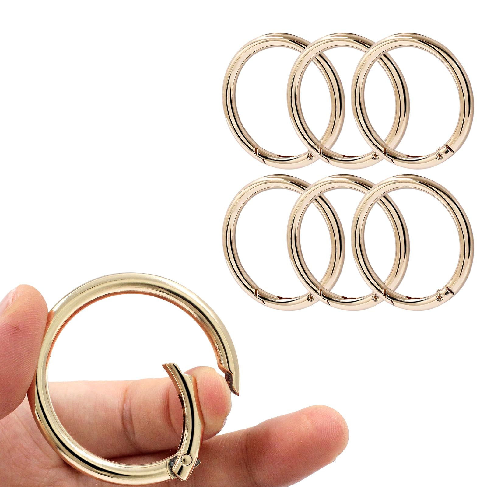 6Pcs Durable Spring O Rings, Premium Zinc Alloy Round Spring Clips Strong Metal Split Rings for Purses, Keyring and Handbag(Gold, Inner Dia:38mm/1.5 inch,Outer Dia: 48mm/1.89inch)
