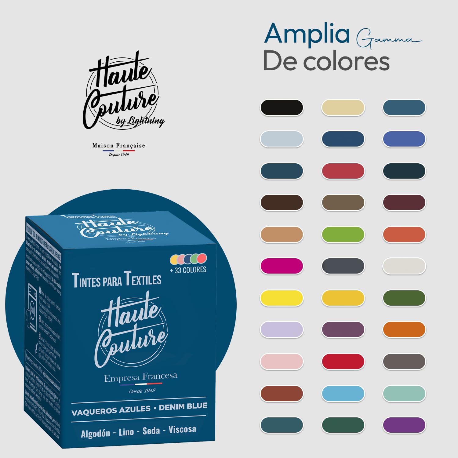 Haute Couture - Tinte para Ropa y Textil Azul - Azul Vaquero - 350g - Tinte Textil Todo en uno - Listo Para Teñir Ropa y Tejidos