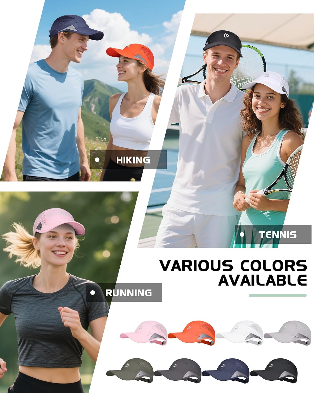 YANIKY Running Hat for Men & Women, Quick-Dry Lightweight Baseball Cap,UPF 50+ Reflective Breathable Sport Hats for Outdoor Golf, Hiking Black