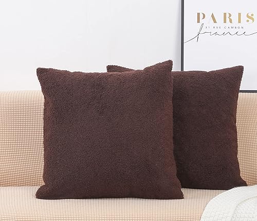 TangDepot Paquete de 2 fundas de almohada lujosas y esponjosas de piel de oveja sintética, fundas de almohada cuadradas, fundas de almohada para