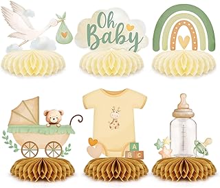 BETESSIN Babyparty Deko Junge Grün - 6 Stück Babyparty Tischaufsteller mit Storch Geburt & Boho-Regenbogen Motiven - Willkommen Zuhause Baby Deko - Tischdeko für Babyshowerparty & Baby Geburt
