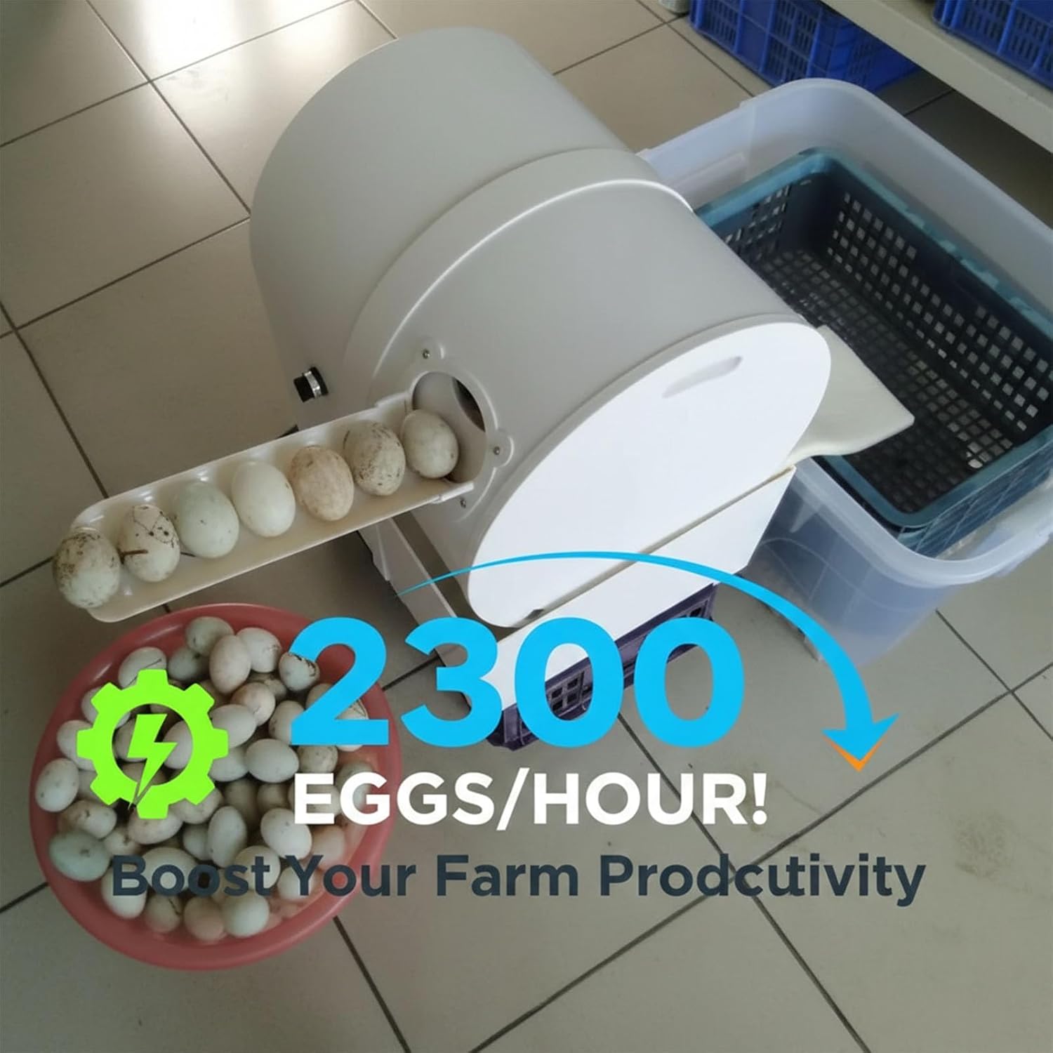 150W Automatic Egg Washing Machine for Fresh Chicken Eggs, 2300 Pcs/H Electric Egg Washer Machine with Waterproof Housing, Efficient Egg Cleaning Solution