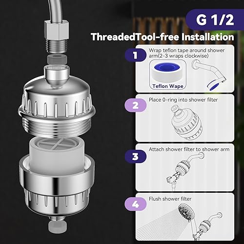 Miniatura 4 de Filtro de ducha, cabezal de ducha filtrado de 20 etapas para agua dura, filtro de cabezal de ducha con 2 cartuchos reemplazables para eliminar el