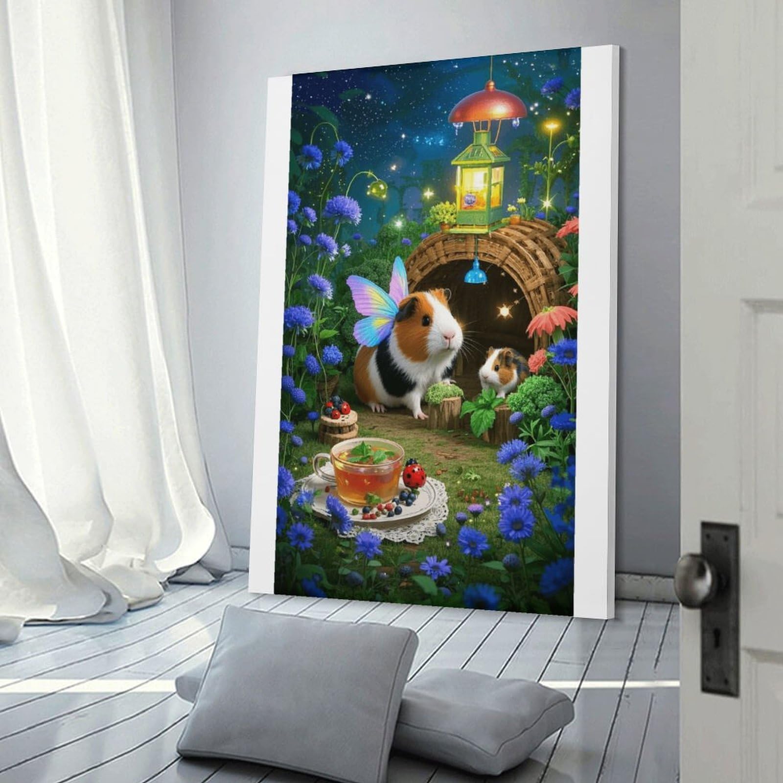 Junmoney Frame-Style-16 Ginger Guinea Pig With Butterfly Wings Wall Decor Canvas Print, 24X36inch(60X90cm), For Lounge, Bedroom Or Personal Spaces, Thoughtful Wall Decor For Art Lovers