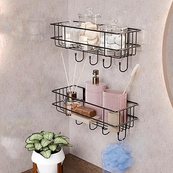 Lifelong Bathroom Shelf | Mild Steel Wall Mounted Organizer Rack with CED Coating | Rust & Scratch Proof Multipurpose Storage for Washroom, Kitchen, Shower | Screw Install (Black) - image, photos
