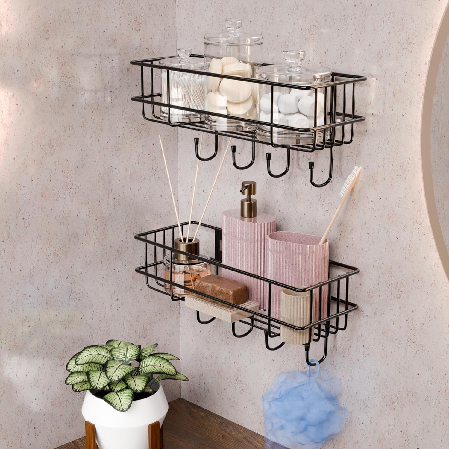 lifelong bathroom shelf | mild steel wall mounted organizer rack with ced coating | rust & scratch proof multipurpose storage for washroom, kitchen, shower | screw install (black)
