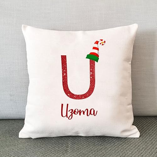Miniatura 3 de Funda de almohada con diseño de alfabeto rojo, diseño de letra U, con monograma del alfabeto, funda de cojín de Navidad, decoración para sofá, sala
