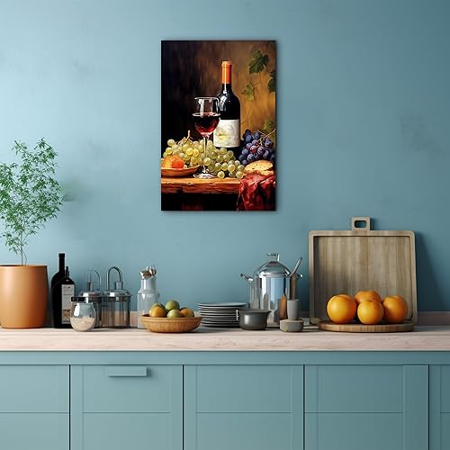 Miniatura 134 de Hzddty Lienzo decorativo para pared, diseño rústico de cocina, vino tinto y pan, cuadros de comida para decoración de pared, impresiones de pintura