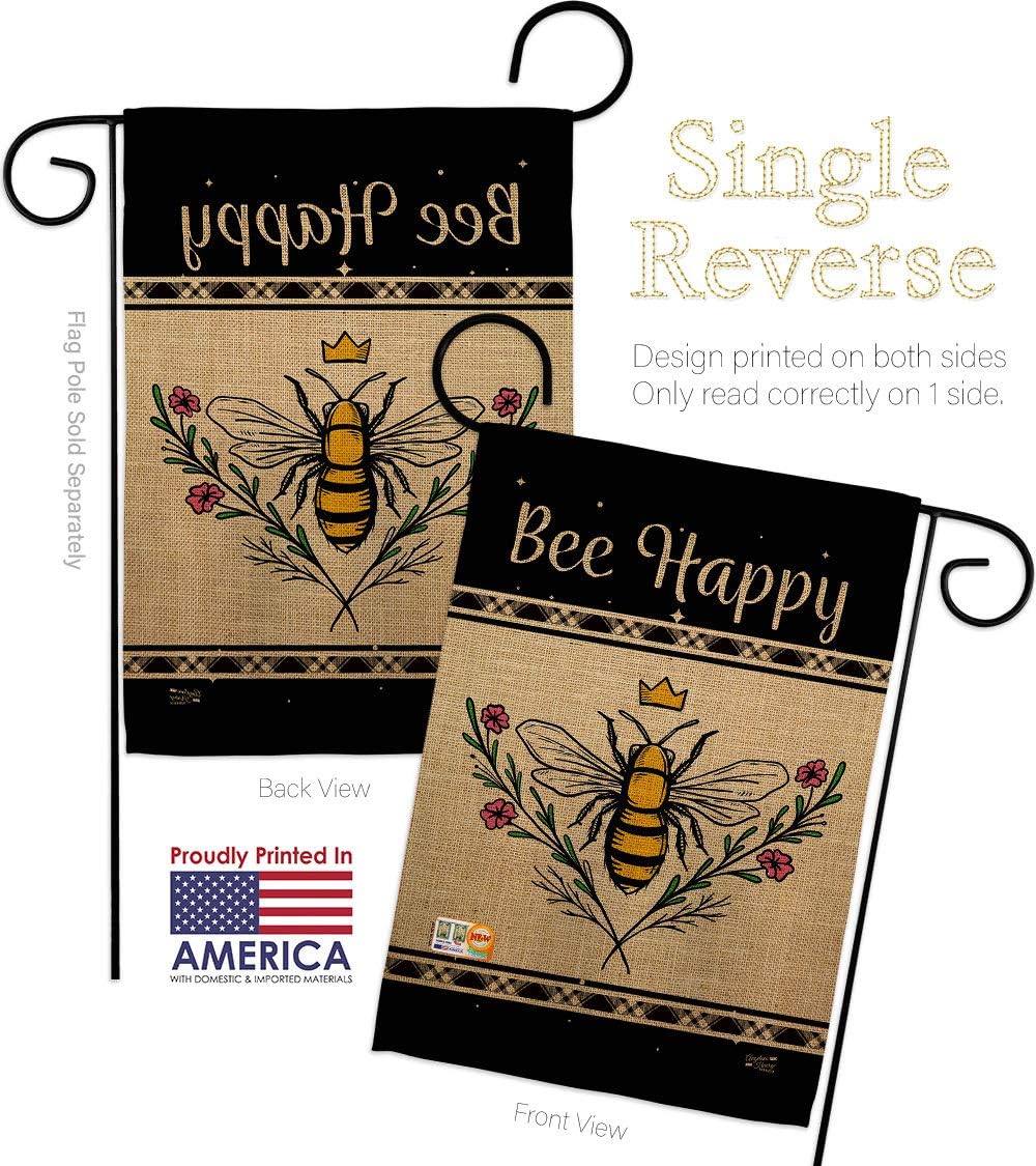 Queen Bee Happy Garden Flag Set Mailbox Hanger Friends Butterfly Ladybugs Dragonfly Springtime Insect Natural Wildlife Small Decorative Gift Yard House Banner Made In USA 13 X 18.5
