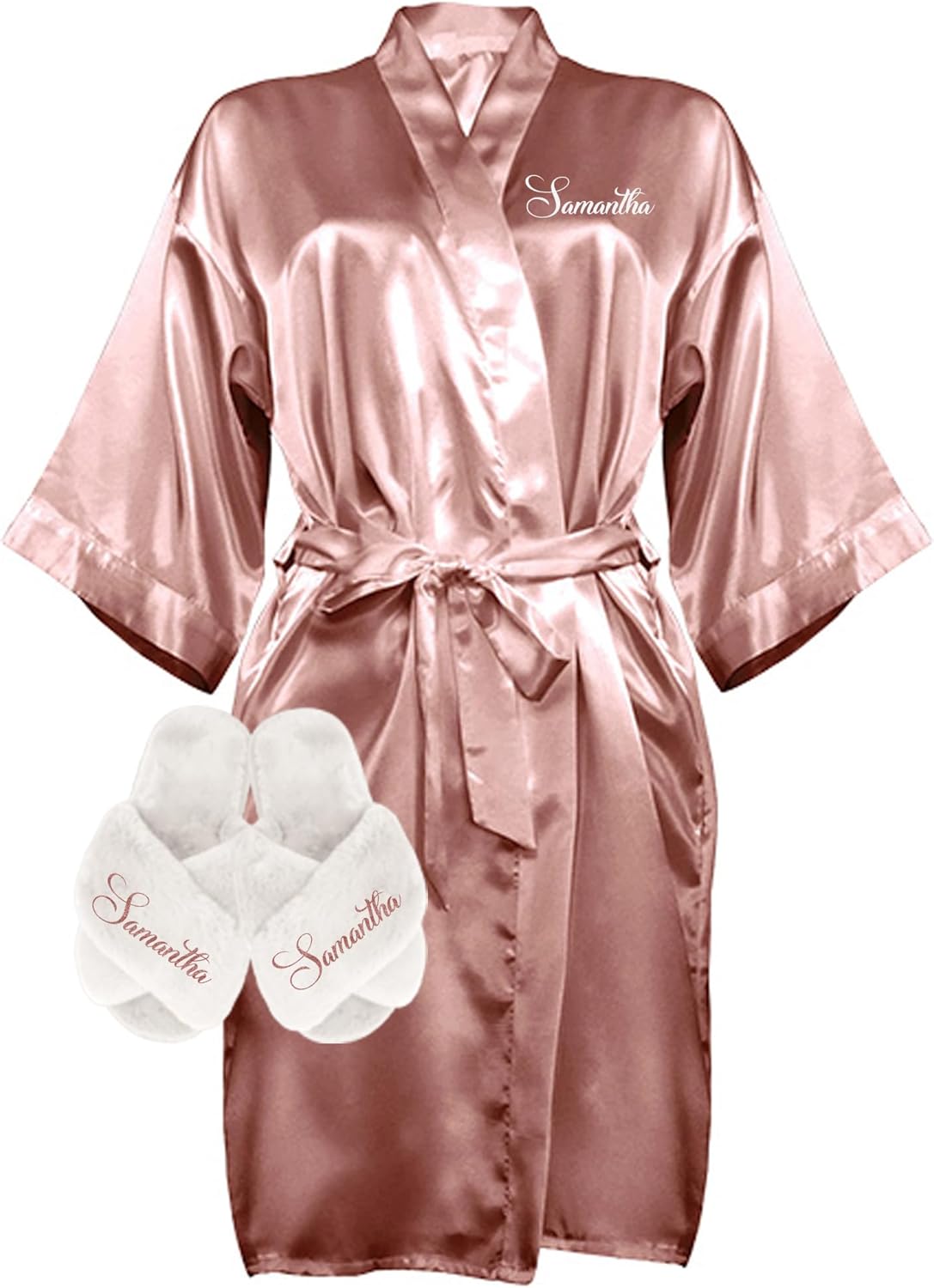 Custom Women Satin Robes with Slippers, Gift Set for Her, Personalized Bride and Bridesmaid Gift Bundle