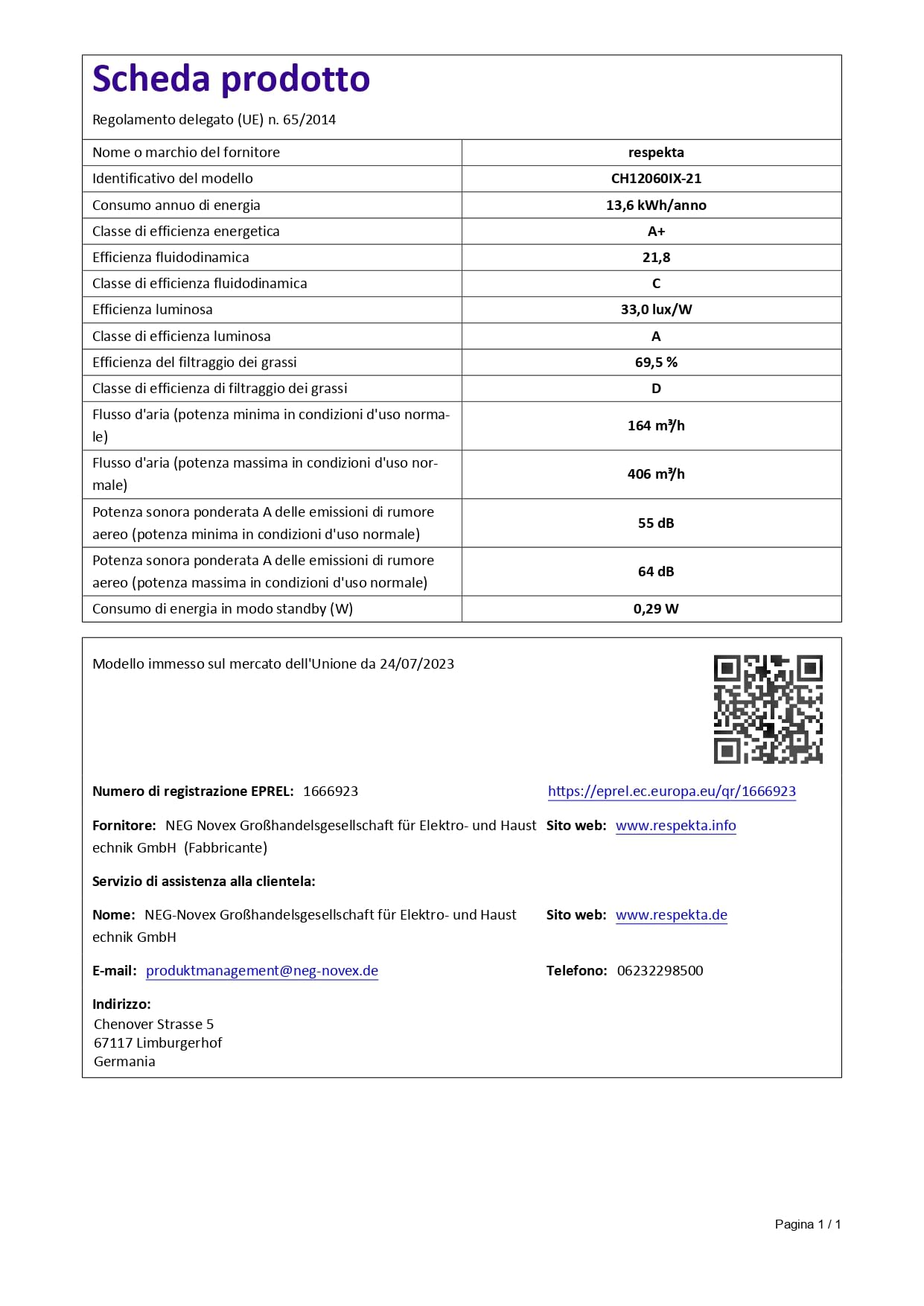 Respekta Sanja Cappa aspirante da incasso/cappa aspirante da incasso 60 cm/struttura in metallo in acciaio inox/funzione di ricircolo / CH12060 IX-21 / A+ / 55 – 64 dB
