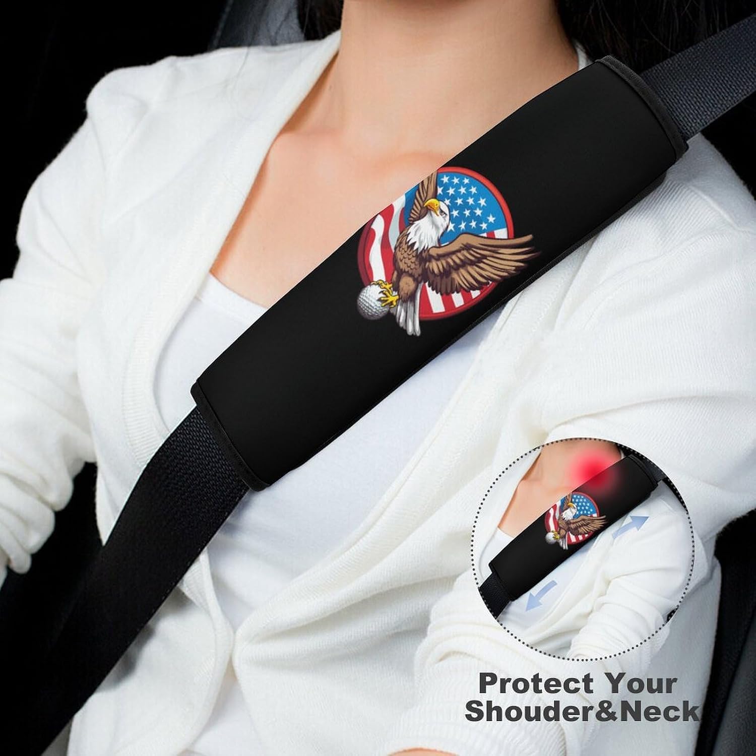 Usa Flag Ea-gle Golf Car Seat Strap Covers Soft Seat Strap Shoulder Pads Seatbelt Covers for All Car Seats 2PCS