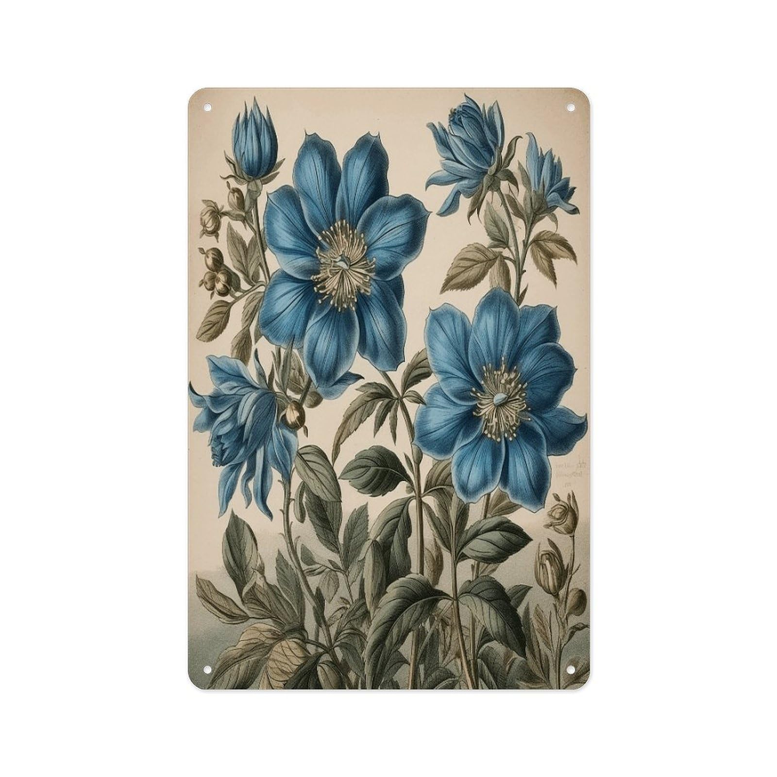 Fekiloot Style Old Blue Flower Wall Decor Metal Signs Tin Signs Poster