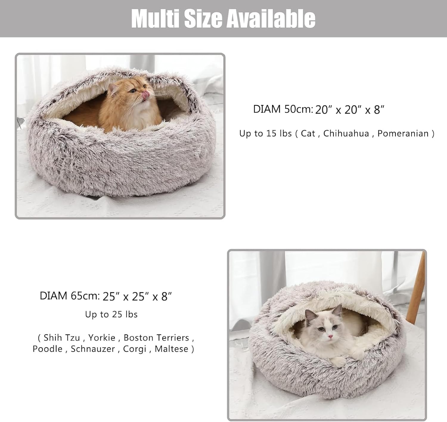 Calming Dog Bed Covered Donut Cat Cave Bed for Indoor Cats Dogs,Fluffy Plush Puppy Cushion Pet Bed Kitten Small Dog Soft Warm Donut Cave Bed Sleeping Bag Sleeping Pillow,Grey,65cm/25.59"