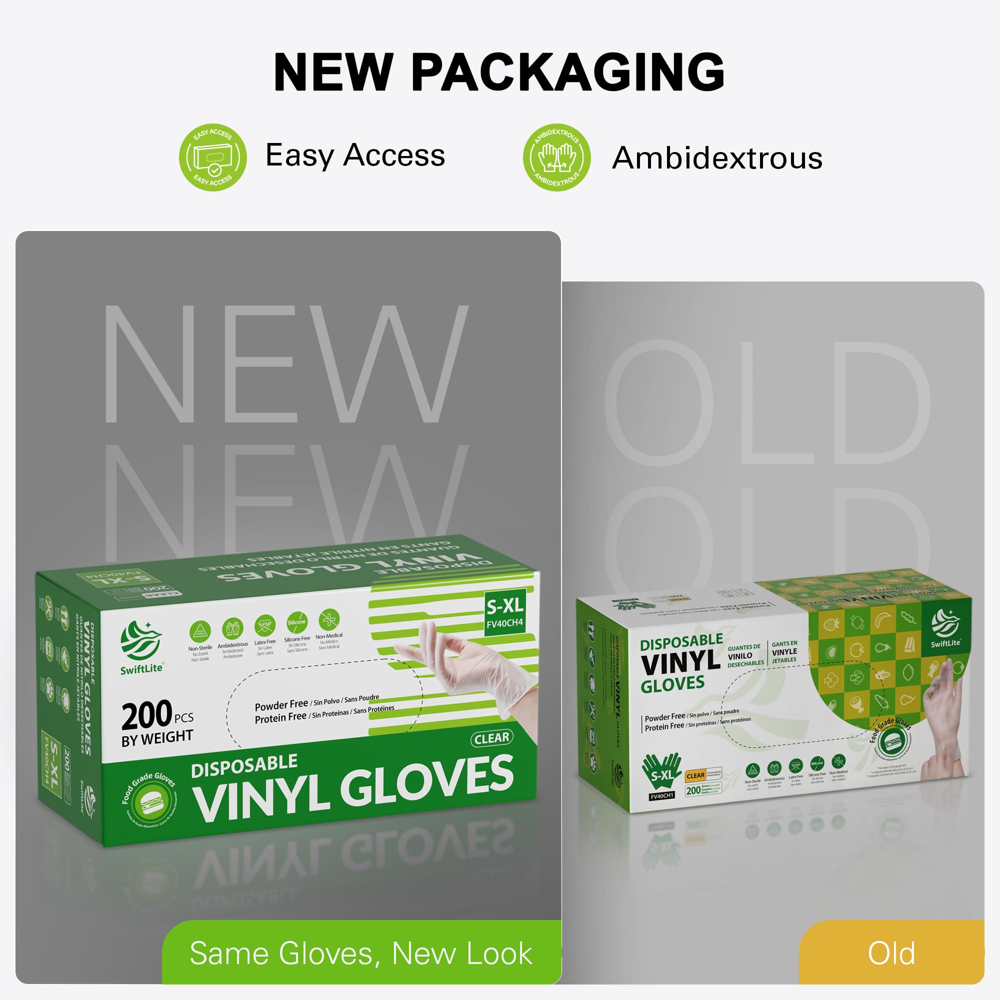 SWIFTLITE Disposable Vinyl Gloves, Food Safe, Latex-Free Powder-Free Clear Plastic Gloves for Cooking, House Clean, Food Prep (200, X-Large)