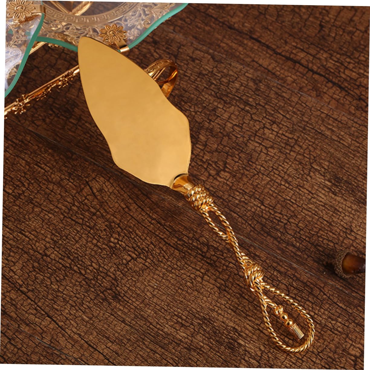 STOBAZA 1Set Elegant Cake and Spatula Cake Cutter with Woven Handle Design for Weddings and Banquets Baking Spatulas for Cakes