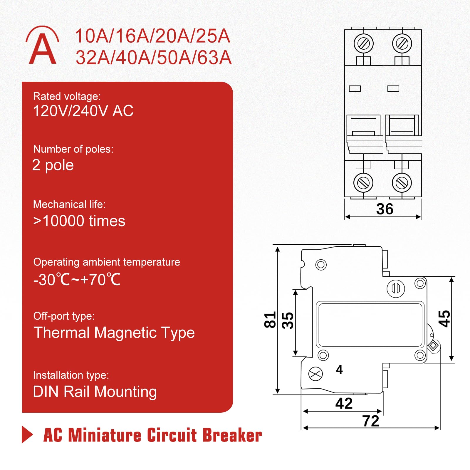 APIELE Miniature Circuit Breakers AC 120/240V, 32Amp 2Poles Circuit Breaker for Solar Photovoltaic Systems, DIN Rail Mount AC Disconnect Switch (2P-32A) — Amazon image 2