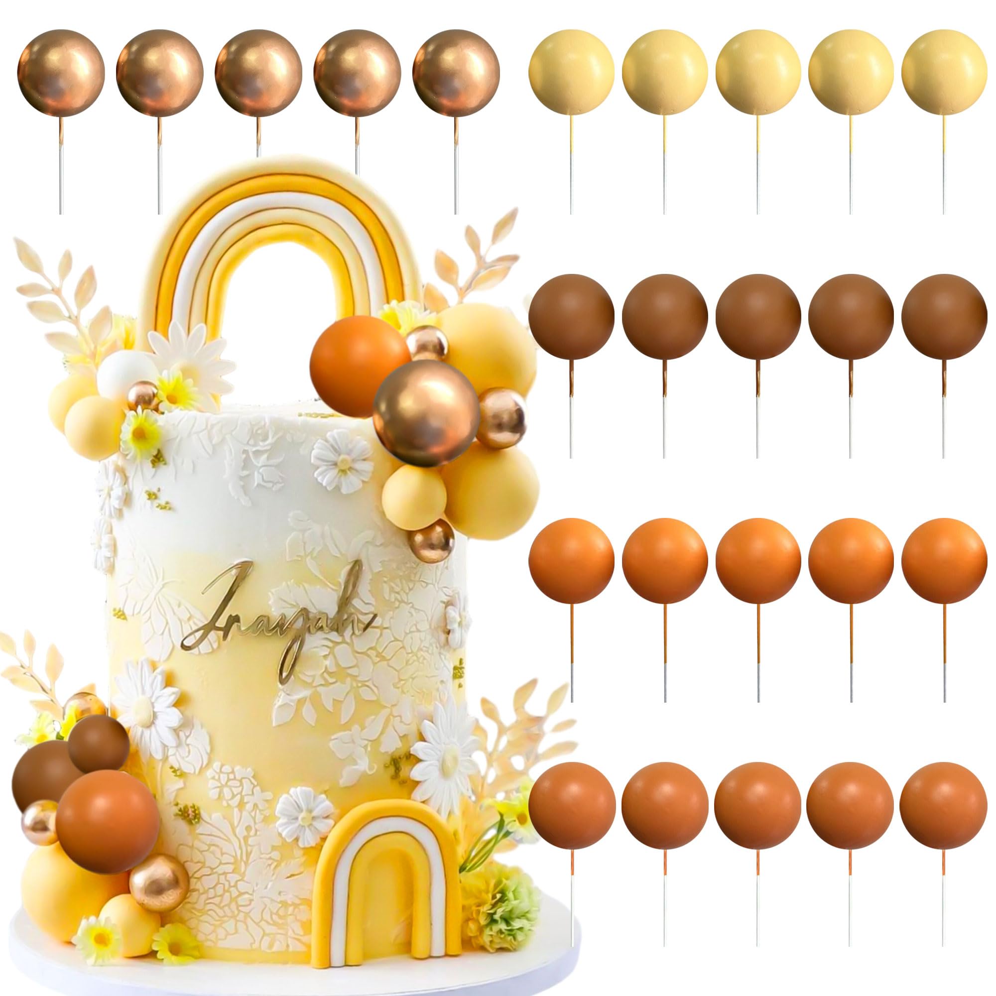 Orange Cake Decoration Summer Sunshine Cake Topper Yellow Orange Balls Cake Decoration for Wedding Bridal Shower Birthday