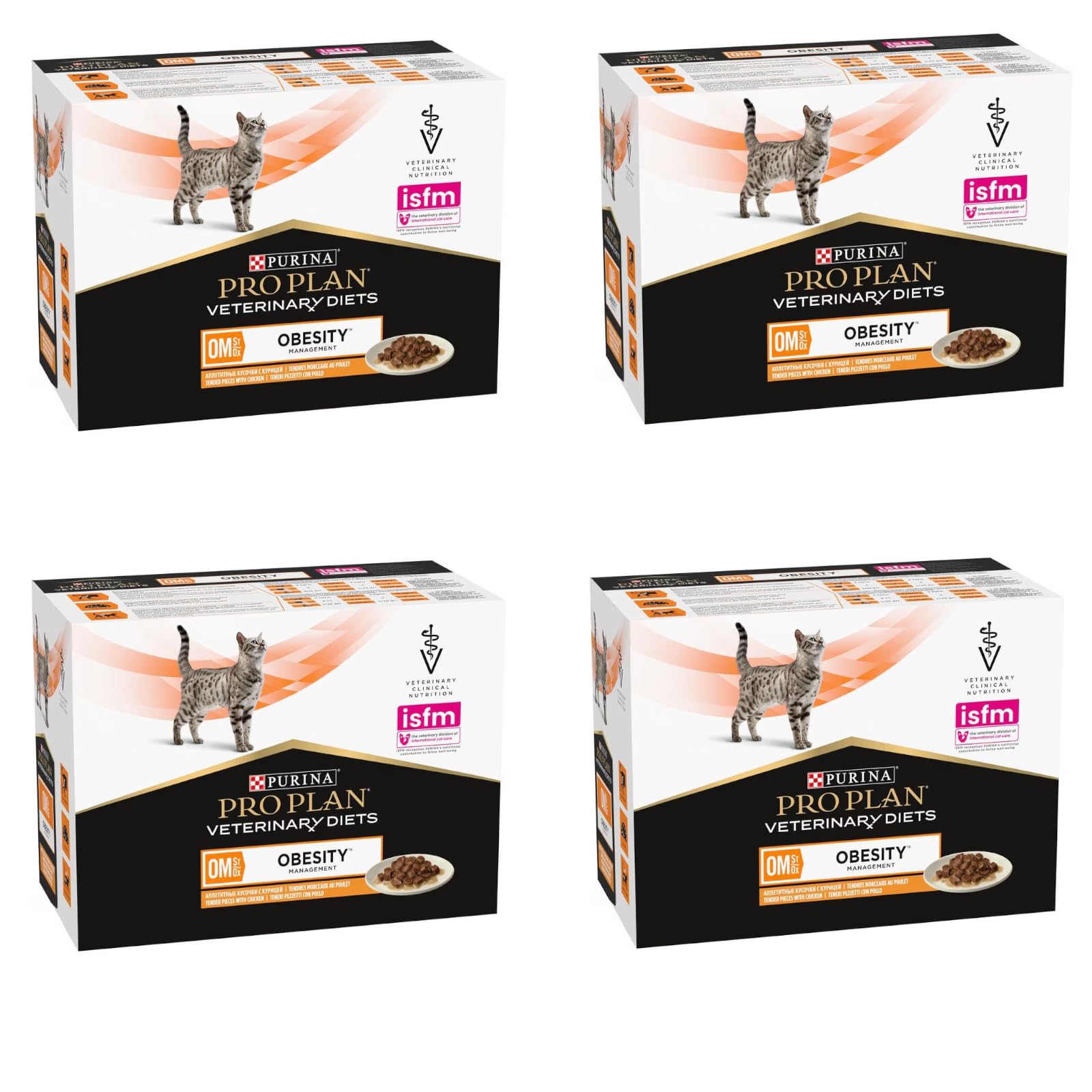 Purina Pro Plan OM Obesity Management Pollo | Pack de 4 | 4 x 10 x 85 g | Alimento Completo dietético para Gatos | Manejo del Peso